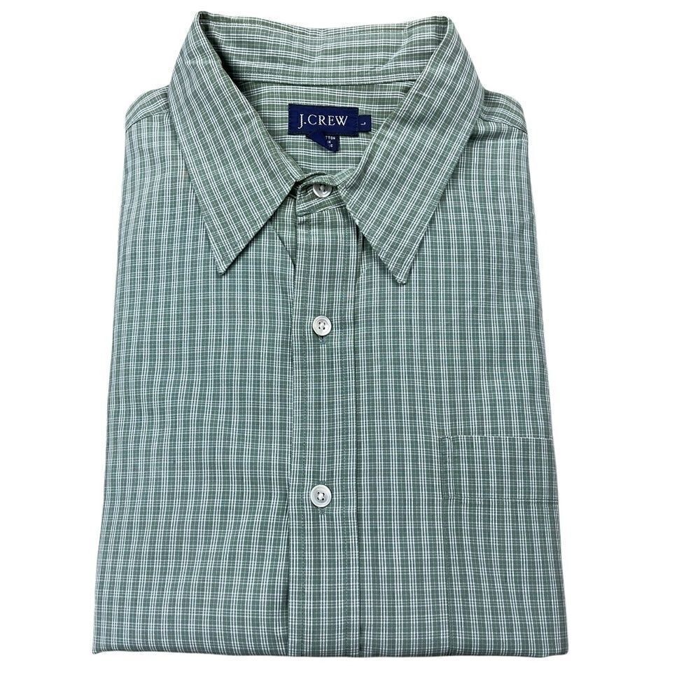 J. Crew‎ Shirt Mens Green White Large  L Plaid Cotton Long Sleeve Button Down